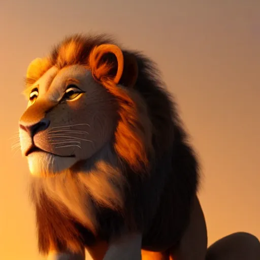 Image similar to close up of the lion king, cinematographic shot, cartoon