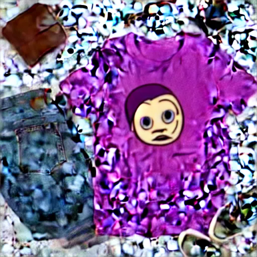 Prompt: a purple t-shirt with a cartoon face