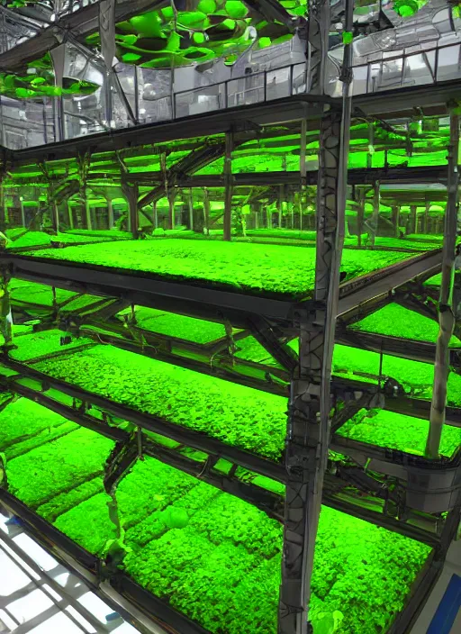 Image similar to a cargo ship that has an algae vertical farm built on it, futuristic, ultra-realistic, Unreal Engine