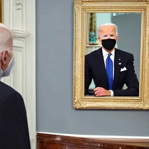 Prompt: joe biden looking at barack obama in the mirror