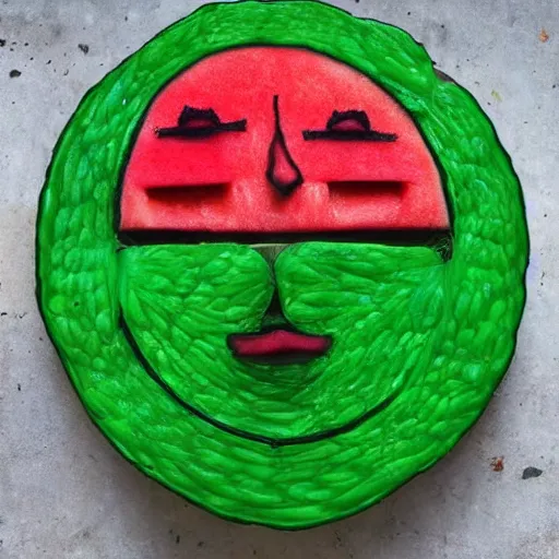 Image similar to a face made of watermelon