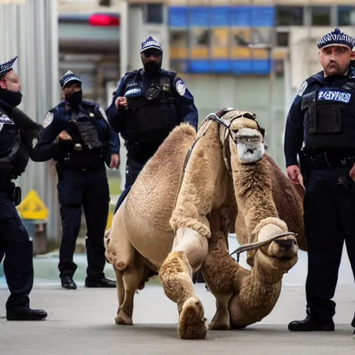 Prompt: police interviewing a camel made of mashed potato