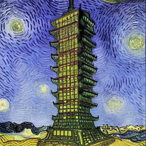 Prompt: Avengers Tower, by Vincent van Gogh