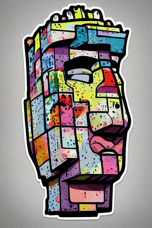 Image similar to sticker art, cronobreaker moai statue popart slap face caricature comic book illustration cartoon graffity street digital