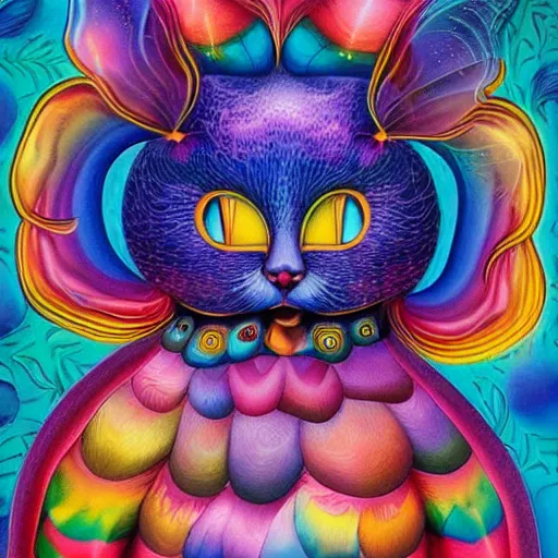 Image similar to surreal Lisa frank cartoon character, artwork by Daniel Merriam,