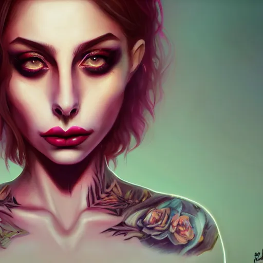 Prompt: a portrait of a beautiful willa holland death metal makeup, art by lois van baarle and loish and ross tran and rossdraws and sam yang and samdoesarts and artgerm, digital art, highly detailed, intricate, sharp focus, trending on artstation hq, deviantart, unreal engine 5, 4 k uhd image