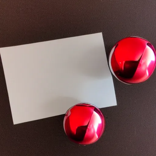 Prompt: chrome spheres on a red cube, rubber stamp