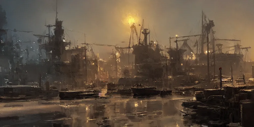 Prompt: landscape portrait of a victorian port, very detailed, cinematic lighting, digital painting by craig mullins