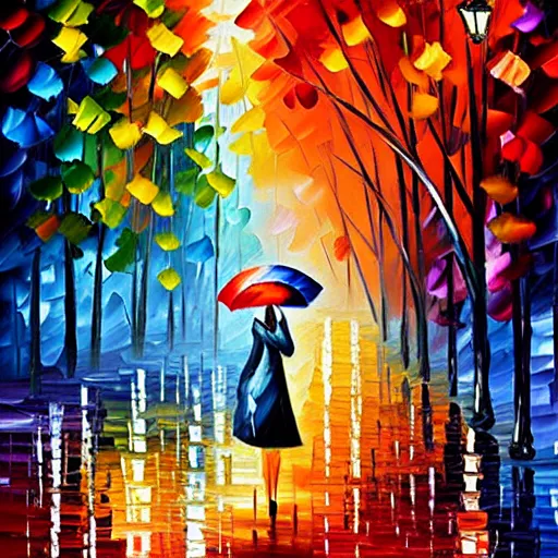 Image similar to wolf under umbrella by leonid afremov