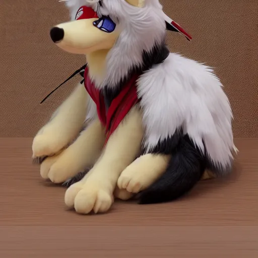 Prompt: cute fumo plush of the wolf priestess of the jungle temple, canine shrine maiden, vray