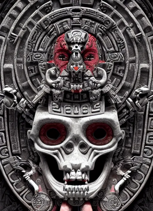 Image similar to digital _ painting _ of _ aztec god of death mictlantecuhtli _ by _ filipe _ pagliuso _ and _ justin _ gerard _ symmetric _ fantasy _ highly _ detailed _ realistic _ intricate _ port