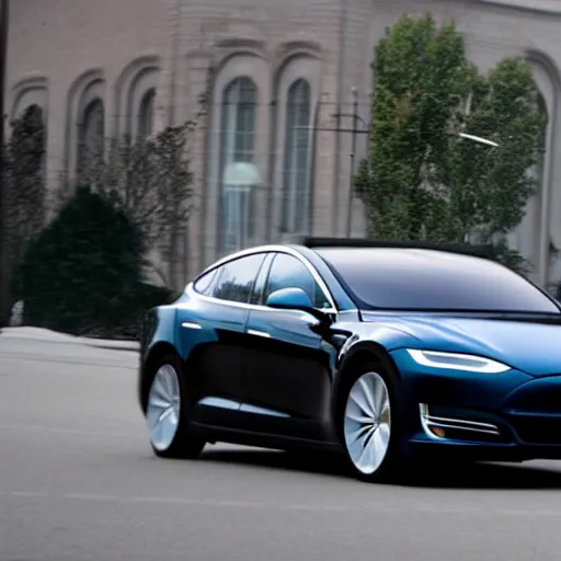 Image similar to nikola tesla driving a modern tesla model s in 2 0 2 5