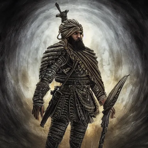 Image similar to “ full body, afghan warrior, an afghan male type, standing in - front of god ’ s house, highly intricate detailed, light and shadow effects, intricate, highly detailed, digital painting, art station, concept art, smooth, sharp focus, illustration, advanced digital art, atmospheric lighting, detailed face, 8 k, hq ”