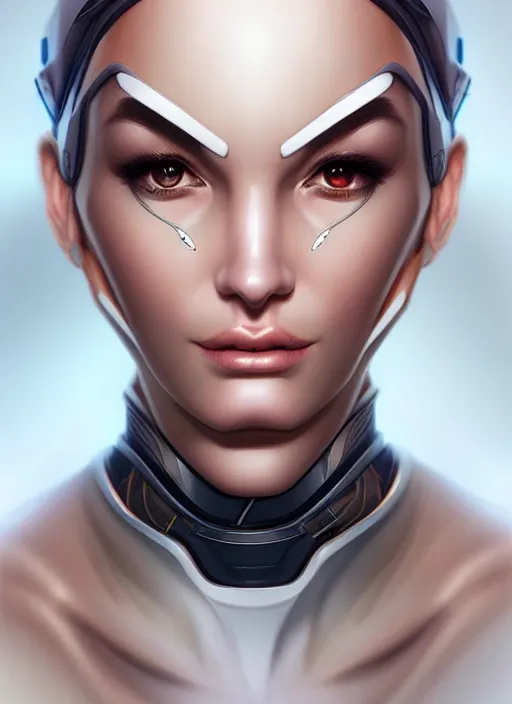 Image similar to portrait of a cyborg woman by Artgerm, (((((face turns left))))) face turns right, eyes closed , biomechanical, hyper detailled, trending on artstation