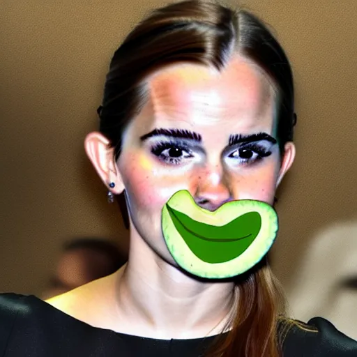 Prompt: avocado with a face of emma watson