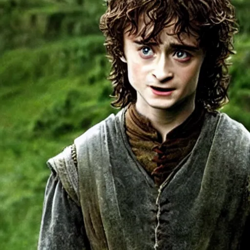 Image similar to Film still of Daniel Radcliffe as Frodo in Lord of the Rings: The Return of the King