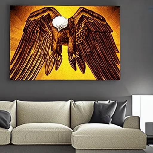 Image similar to eagle wing, glam rock, golden hour, sumerian wall art