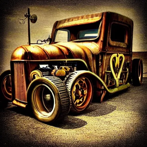 Image similar to “steampunk” “rat rod” truck 4k HD