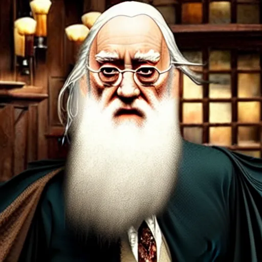 Image similar to Dumbledore sips coffee at Starbucks