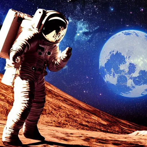 Prompt: hd digital art of a spaceman on the moon