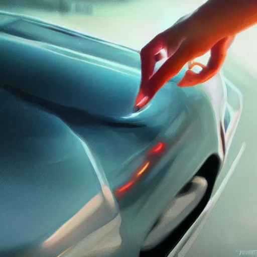 Image similar to ultra - close - up of child's hand attaching a star - shaped sticker to the surface of a car, digital art by ruan jia and mandy jurgens and artgerm, highly detailed, trending on artstation, award winning