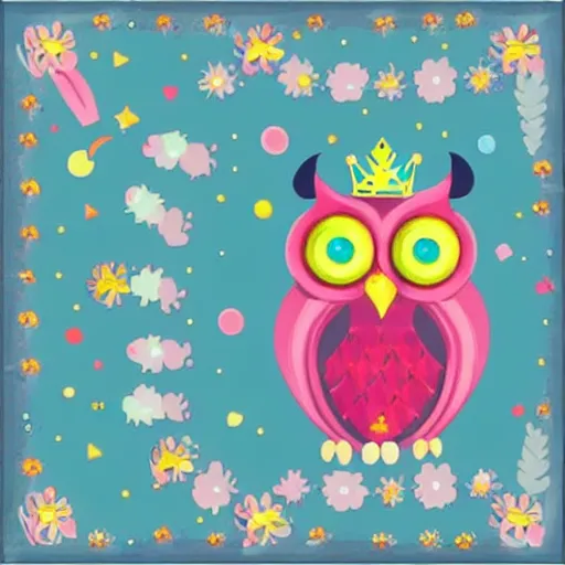 Prompt: owl princess with crown, style of emoji