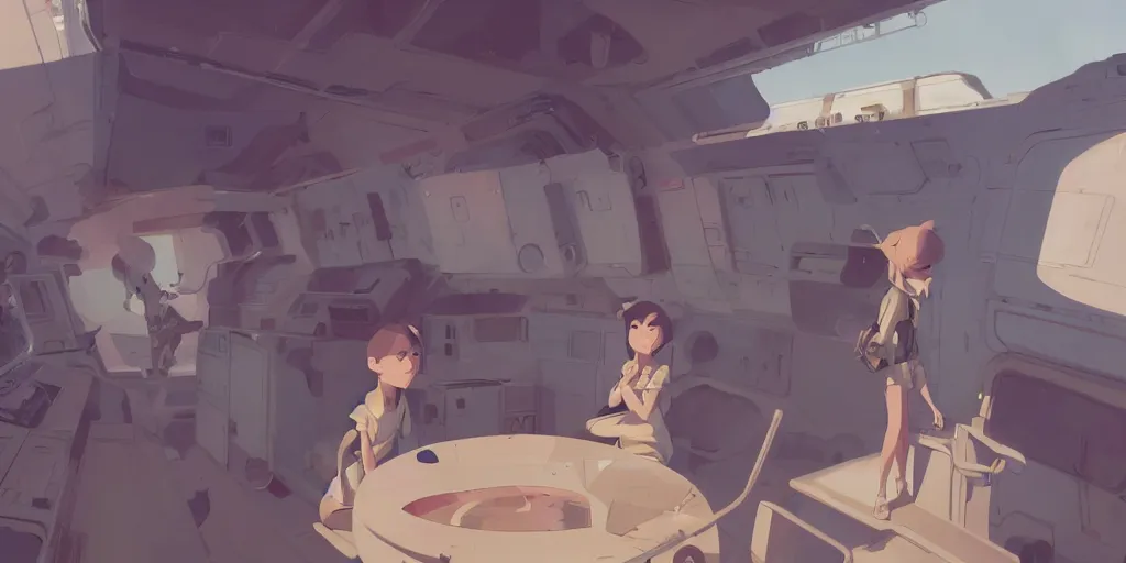 Image similar to young women, landing on the space station settlement, by cory loftis & akihiko yoshida & james gilleard & atey ghailan & makoto shinkai & goro fujita & studio ghibli, rim light, exquisite lighting, clear focus, very coherent, plain background, soft painting, photorealistic, unreal engine 5, 8 k