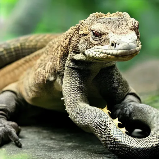 Prompt: Komodo dragon and snake hybrid mutant animal