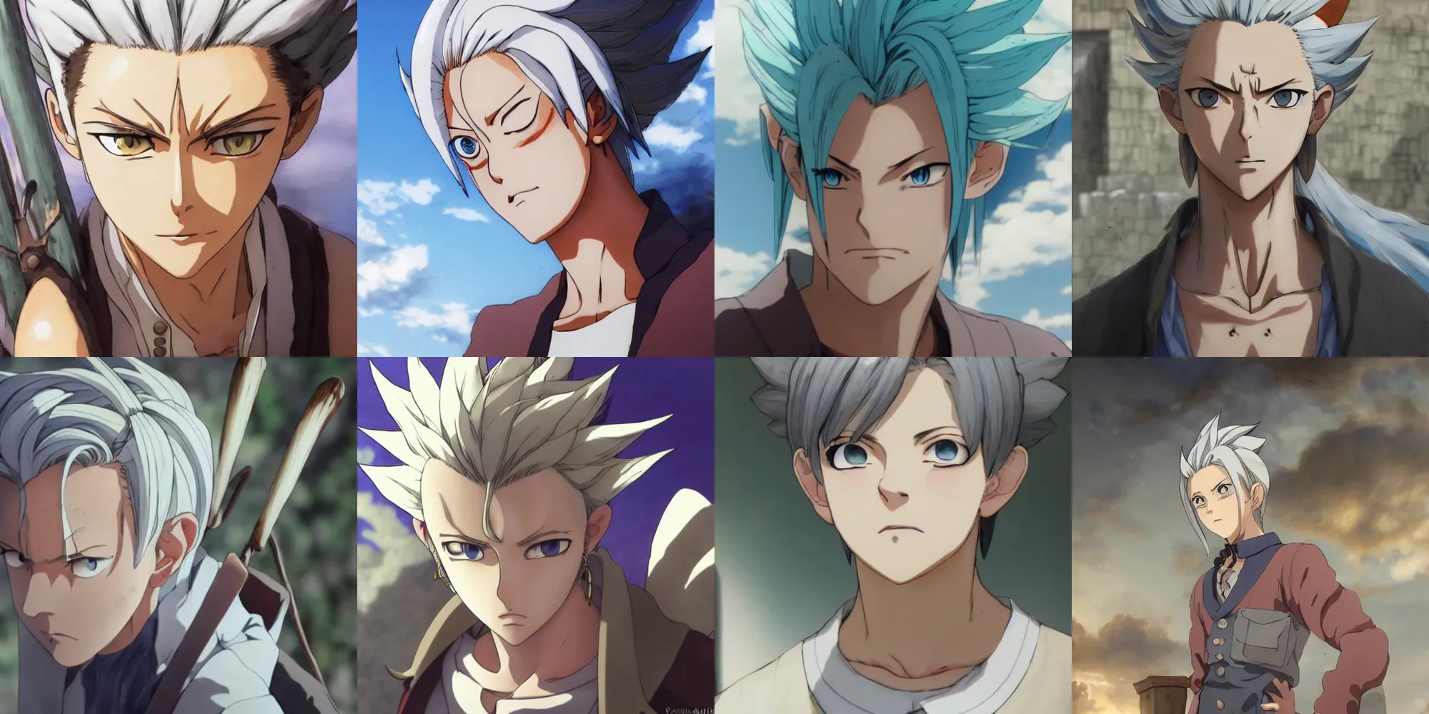 Prompt: a film still portrait of drstone in a senku scenery, finely detailed features, closeup at the faces, perfect art, at an ancient city, gapmoe yandere grimdark, trending on pixiv fanbox, painted by greg rutkowski makoto shinkai takashi takeuchi studio ghibli, akihiko yoshida