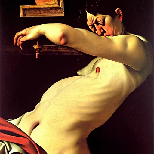 Prompt: woman on her periods by caravaggio