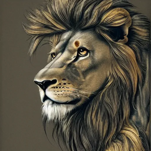 Image similar to portrait of a hybrid of a male lion and western winged gold dragon, dark, beautiful, hyper-realistic, highly detailed