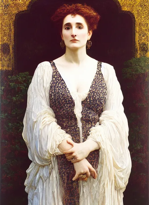 Prompt: a portrait of lisa gerrard, by edward robert hughes and frederic leighton