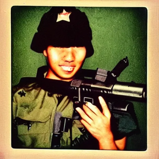 Image similar to “ a hamster holding an m 1 6, portrait, vietnam war photograph, polaroid ”