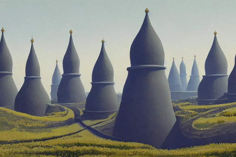 Prompt: [ nuclear ] monasteries, ran by the hydrohelenine [ monks ], devoted to safeguarding the longterm energy needs of humanity. soviet influence onion domes. stunning concept art by ralph mcquarrie. 8 k.