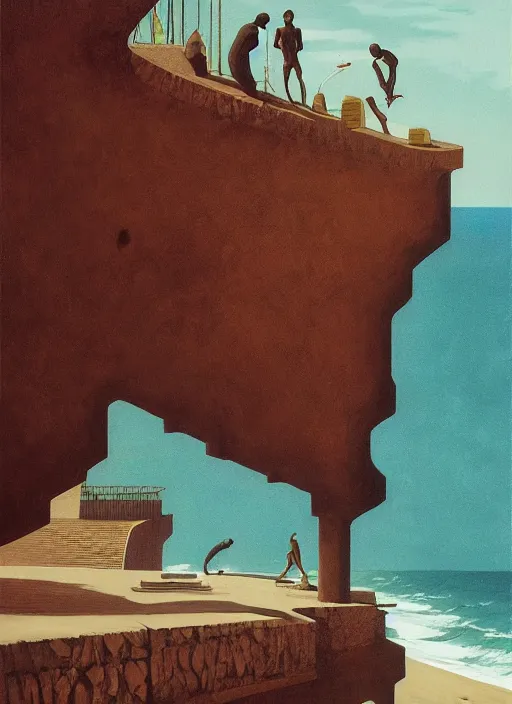 Prompt: time does not exist anymore, still time, salvador, brazil, coastal, by edward hopper and james gilleard, zdzislaw beksinski, strange vegetation, exteriors, highly detailed, cinematic, black people, by james gilleard, airbrush, ilya kuvshinov, wlop, very coherent, art by takato yamamoto and james jean