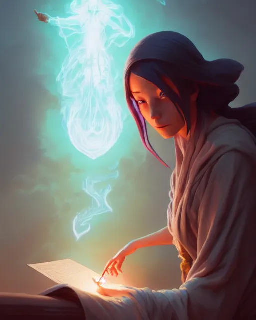 Image similar to old mage casting a light spell, highly detailed vfx portrait, unreal engine, greg rutkowski, loish, rhads, beeple, makoto shinkai and lois van baarle, ilya kuvshinov, rossdraws, tom bagshaw, alphonse mucha, global illumination, detailed and intricate environment