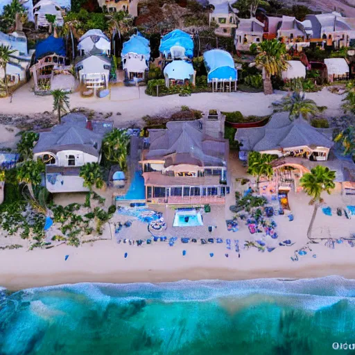 Image similar to overhead view california beach town golden hour shimmering sands luxury homes