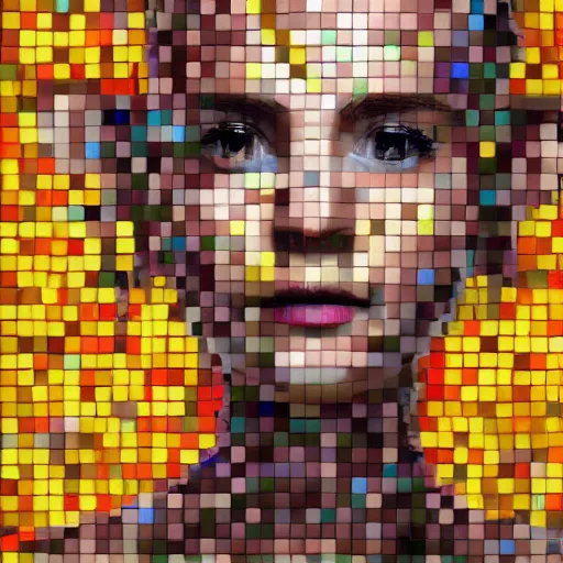 Prompt: portrait mosaic of a beautiful cute girl with robot ears and eyes by joe biden, 4k, intricate details, digital, between heaven and hell