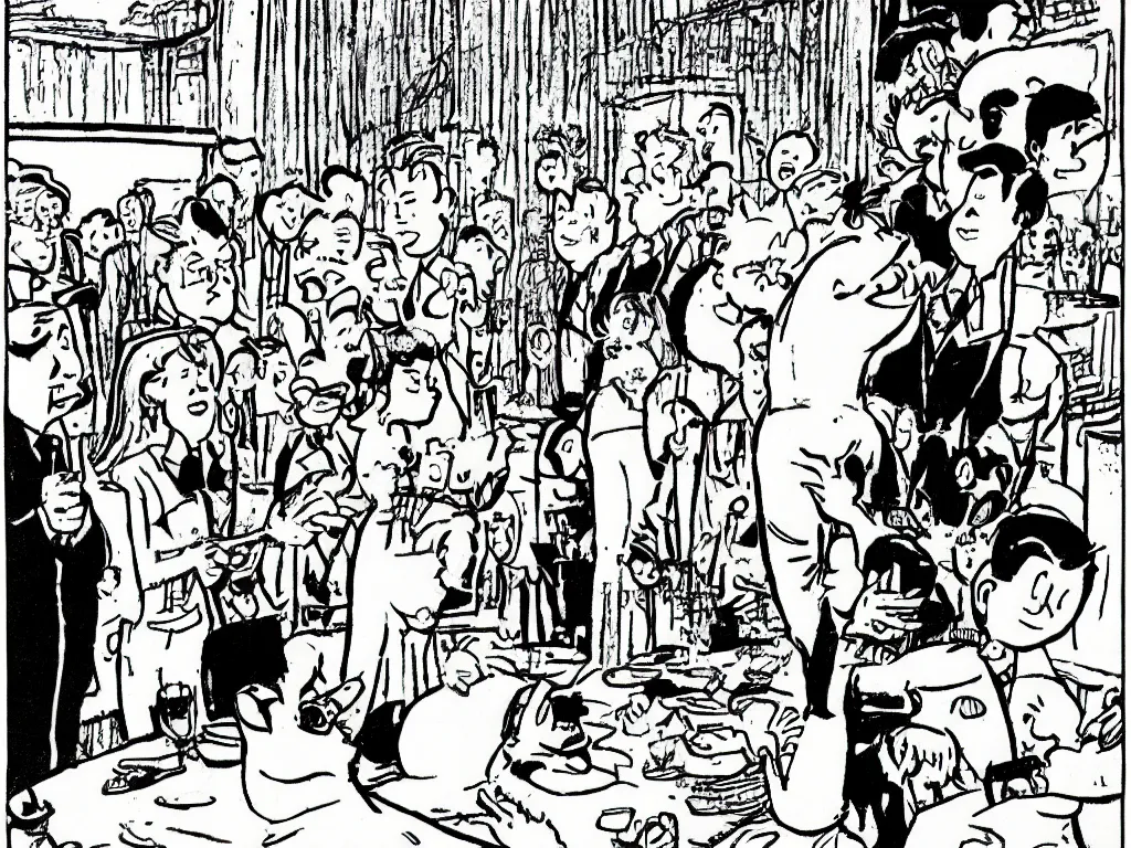 Image similar to Tin Tin original illustration by Hergé: Tin Tin gets married