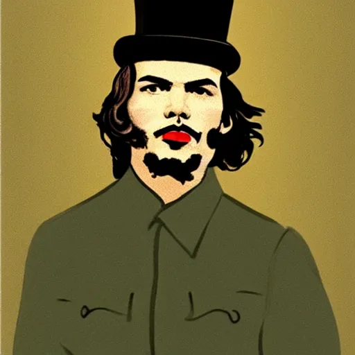 Image similar to che guevara in top hat, 1 9 0 0 s style art in color