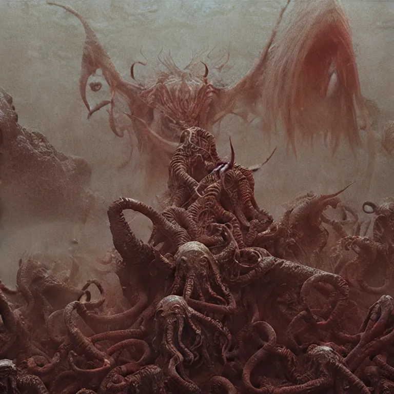 Image similar to a cinematic scene from the cthulhu in pyrrhic victory, concept art by beksinski and jean delville, dramatic lighting, ultra hd, hdr, 8 k