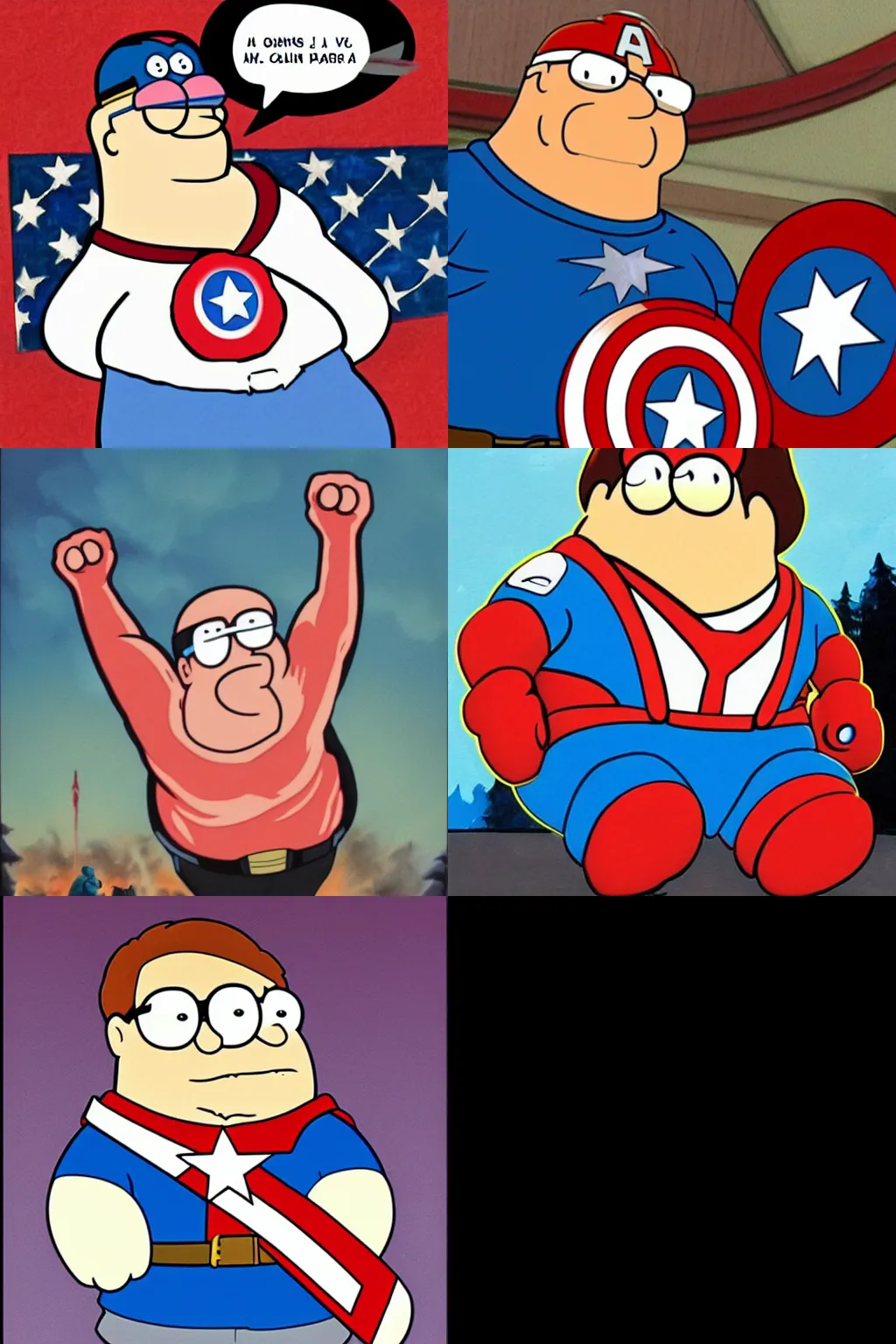 Prompt: Peter Griffin choking Captain America, Bob Ross painting