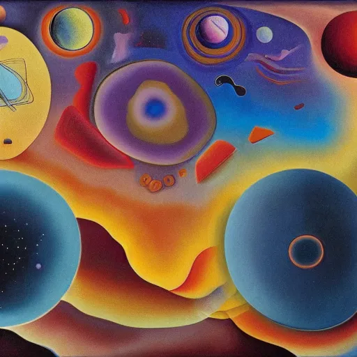 Prompt: a hd surrealism painting of 3d starry galactic abstraction landscapes by dali and kandinsky, ultra detailed, 4k, oil on canvas