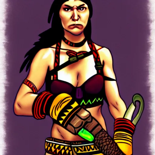 Image similar to Sheva Alomar as native girl fighting large worm, by Buckethead on Deviantart