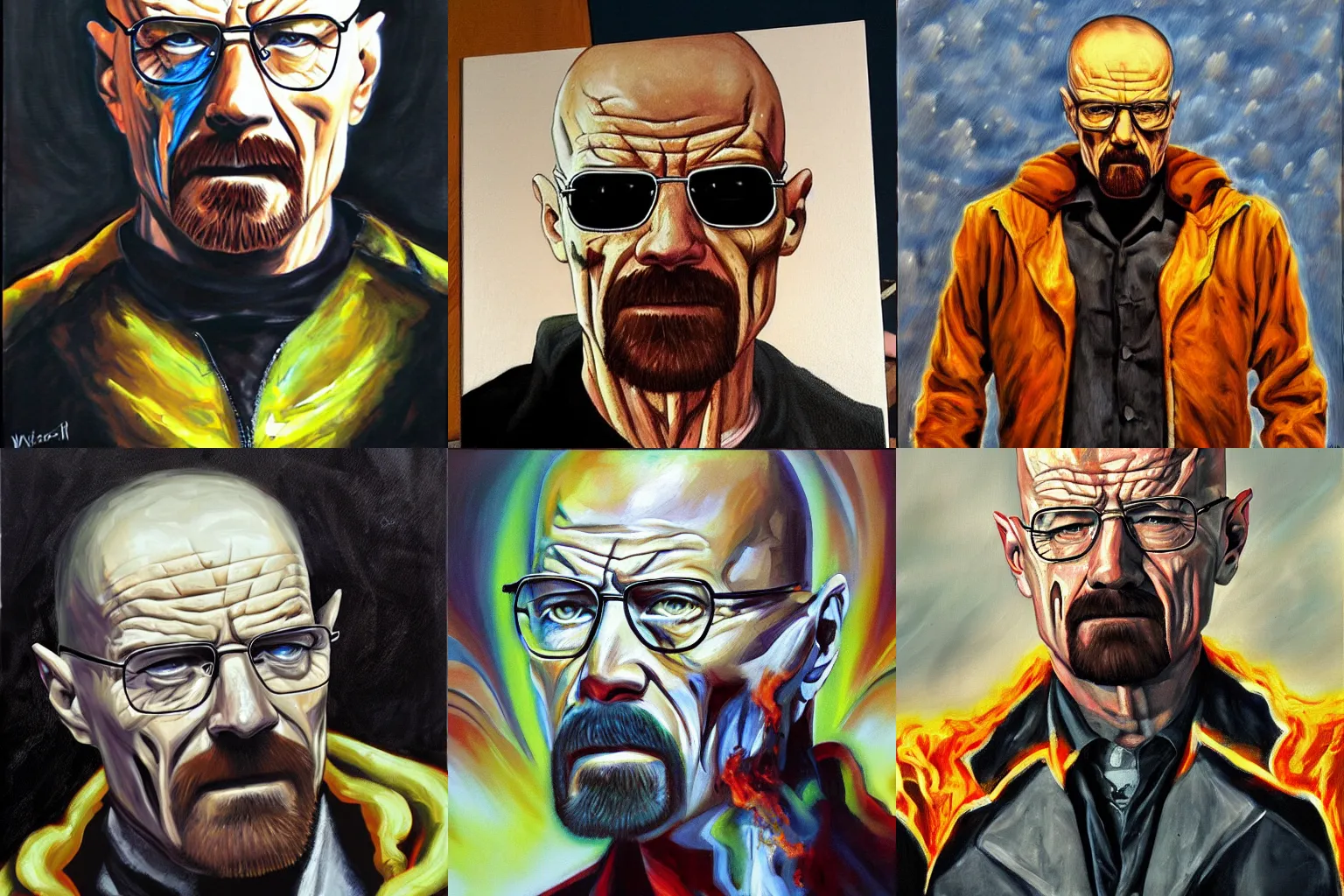 Prompt: Walter White as Ghost Rider, oil painting