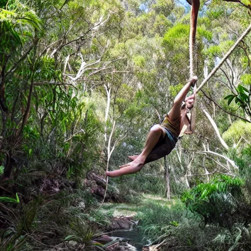 Image similar to rope swing across gully in Australian native bushland