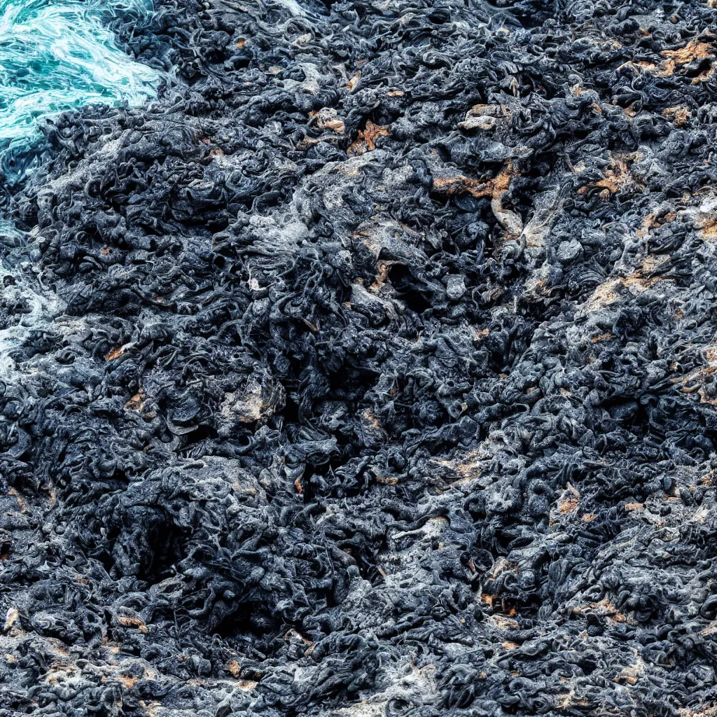 Prompt: obsidian, lava, iguanas, ocean breaking waves, national geographic, discovery, professional nature photography