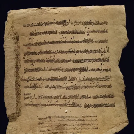 Image similar to fragment of dead sea scrolls with hebrew writing and drawing of a dachshund