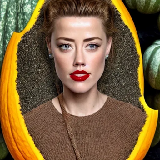 Image similar to gourd with face of amber heard hybrid intercross mix as a gourd