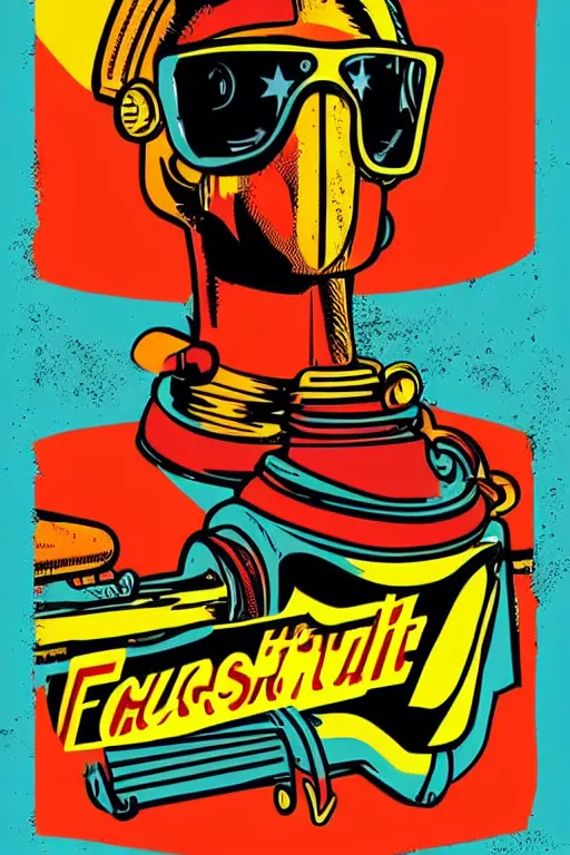 Image similar to fallout 7 6 retro futurist illustration art by butcher billy, sticker, colorful, illustration, highly detailed, simple, smooth and clean vector curves, no jagged lines, vector art, smooth andy warhol style